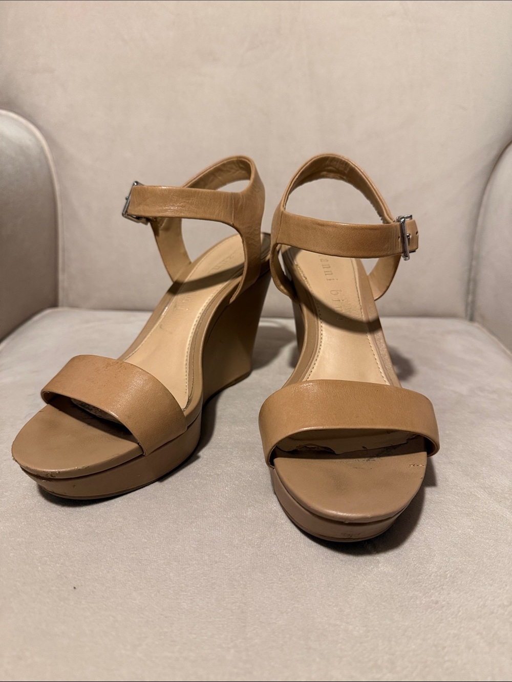 Gianni Bini Tan Ankle-Strap Wedge Sandals
